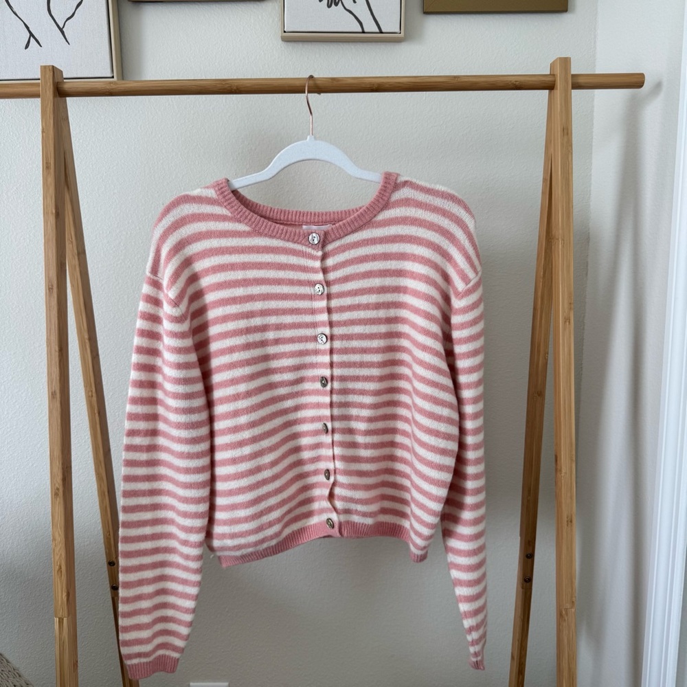 Song of Style Pink and White Striped Button Cardigan